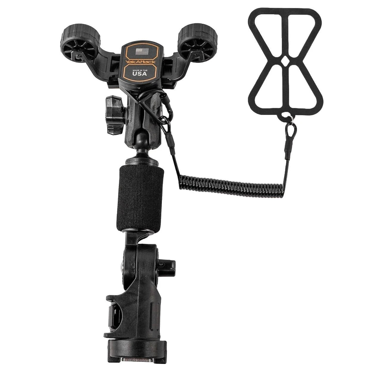 The YakAttack RotoGrip Phone Holder with 1" Screwball Track Mount securely holds your smartphone during outdoor activities, featuring a durable design ideal for hands-free use on your adventures.
