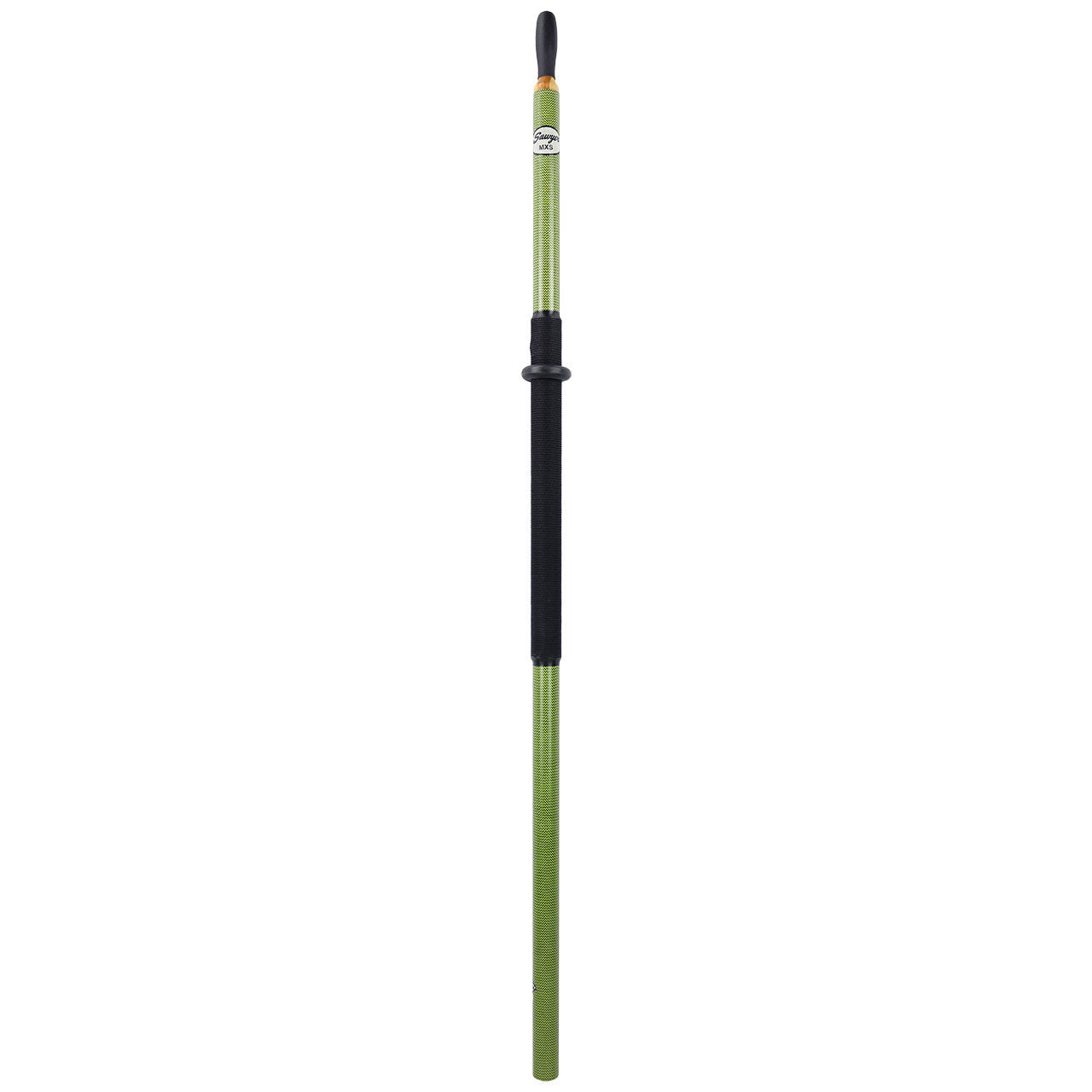 The Sawyer MX-S Heavy Duty Raft Oar Shaft features a green fiberglass shaft, black grip, and rounded black cap—ideal for your next adventure. Shown against a white background.