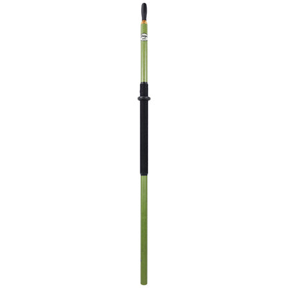 The Sawyer MX-S Heavy Duty Raft Oar Shaft features a green fiberglass shaft, black grip, and rounded black cap—ideal for your next adventure. Shown against a white background.
