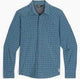 The Astroman L/S Sun Shirt - Mens by Outdoor Research features a blue and black checkered design, long sleeves, collar, and button-down front on a white background.
