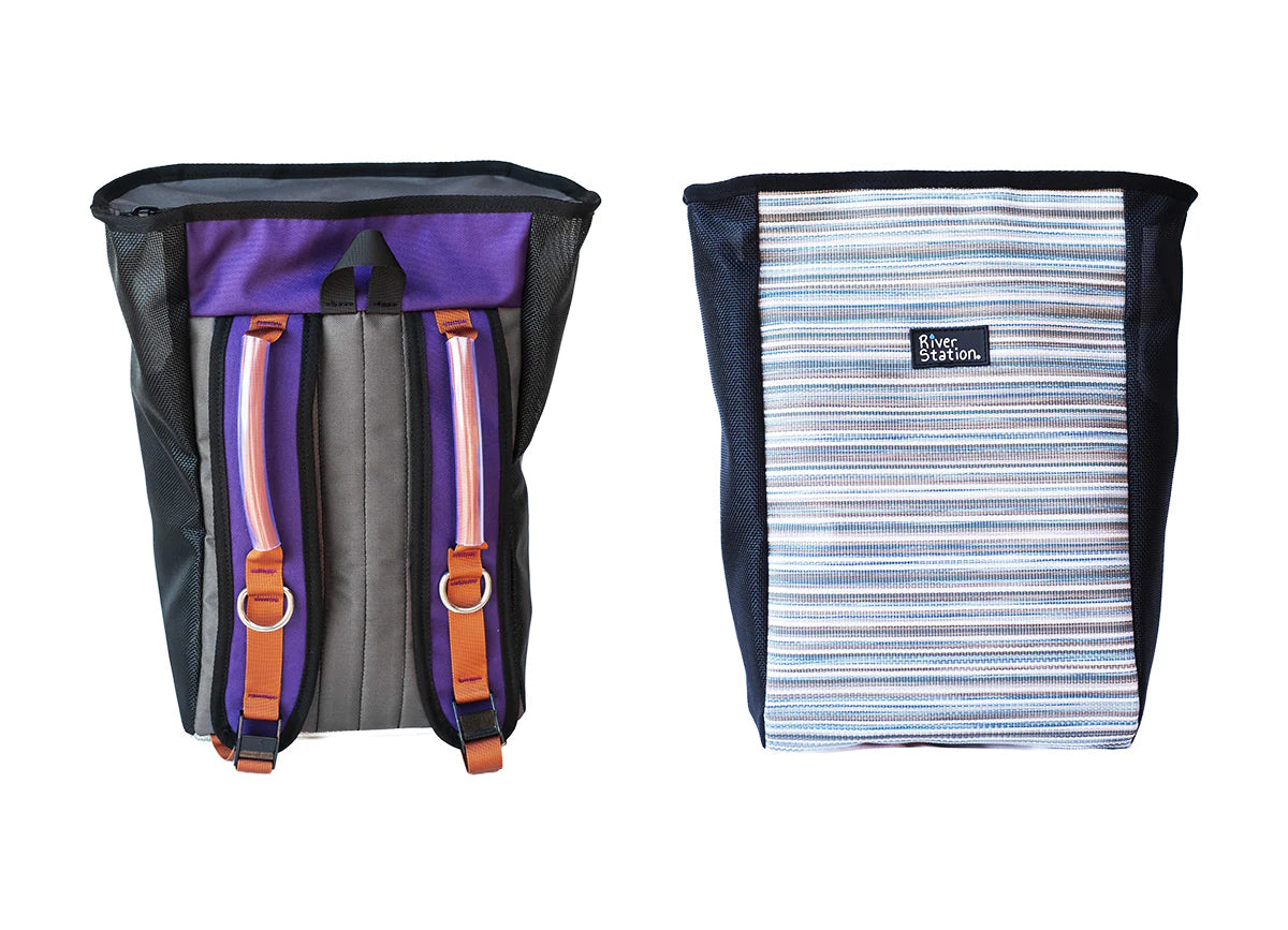 Two different styles of Thwart Bag - Rafting Mesh Gear Bags, one featuring a YKK zipper, displayed against a white background by River Station Gear.