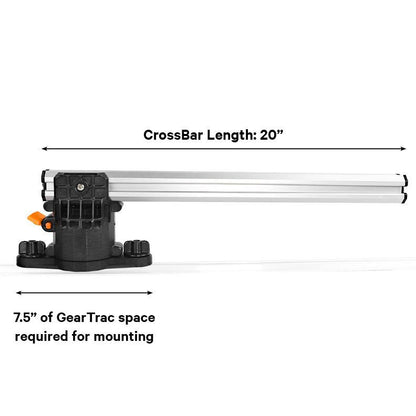Side view of the YakAttack SwingArm CrossBar (20-inch) mounted on a base—perfect for fish finders or kayak gear. Requires 7.5 inches of GearTrac space for installation.