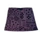The FunLuvin' Fleece Skirt by FunLuvin' Fleecewear is a purple skirt adorned with various geometric and abstract patterns against a white background, designed with a comfortable elastic waistband for easy wear.