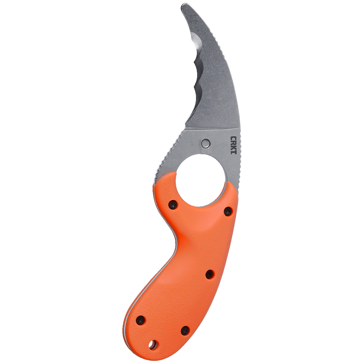 The CRKT Bear Claw knife is a fixed blade knife with an orange handle that stands out on a white background. Its durable construction includes corrosion-resistant steel, ensuring long-lasting performance.
