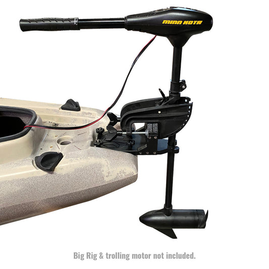 Minn Kota trolling motor mounted on a Jackson Kayak YakGadget Transom Motor Mount XD for your kayak. The kayak is not included.