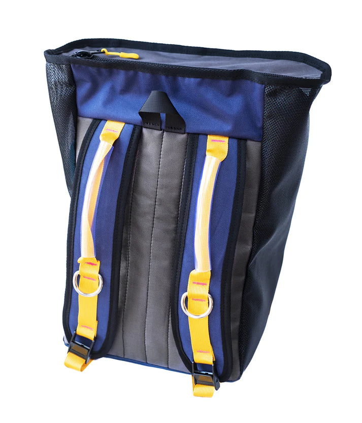 Insulated delivery Thwart Bag - Rafting Mesh Gear Bag with yellow straps and YKK zipper on a white background by River Station Gear.
