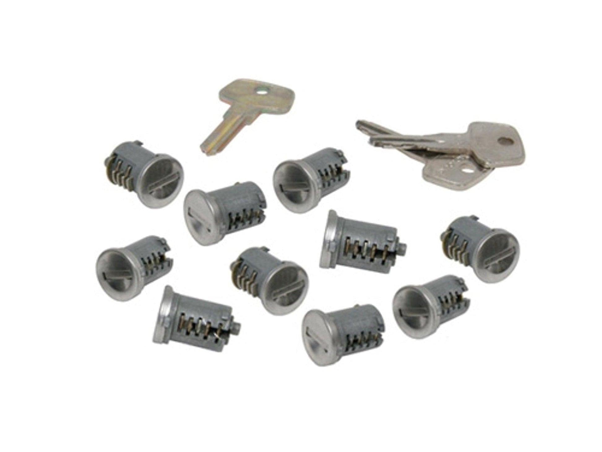 a set of Yakima SKS Lock Cores and keys on a white background.