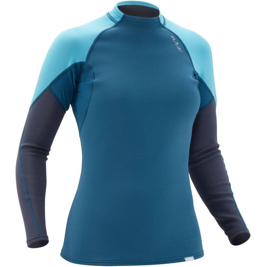 Featuring the Women's Hydroskin 0.5 Long Sleeve Shirt gift for kayaker, gift for paddle boader, gift for rafter, women's splash wear, women's thermal layering manufactured by NRS shown here from one angle.