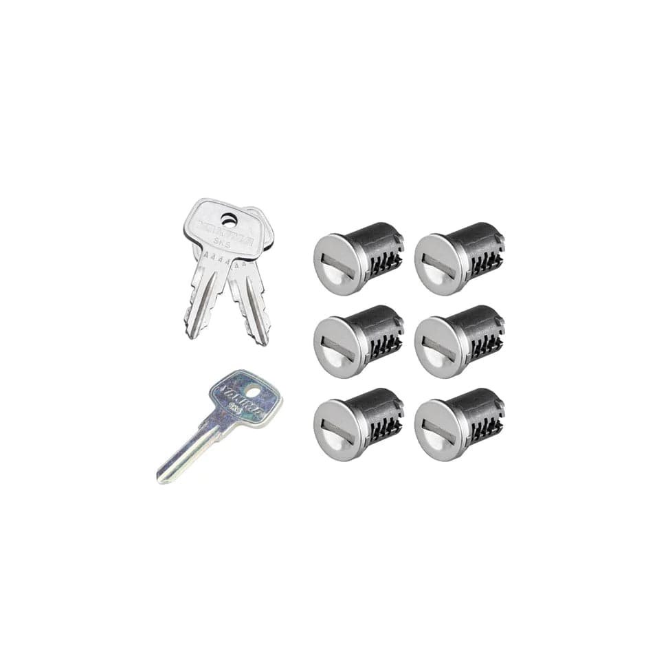 a set of SKS Lock Cores and a set of Yakima keys on a white background.