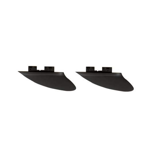 The 2in Side Click Fin skegs by SOL Paddle Boards, shown on a white background, include mounting brackets for improved maneuverability in shallow rivers. Their innovative Removable Side Click Fin system ensures easy adaptation to various water conditions.