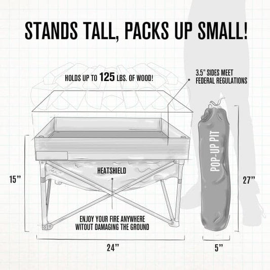 Featuring the Pop-Up Fire Pit w/ Heat Shield fire pan, fire pan accessory manufactured by Fireside shown here from a second angle.