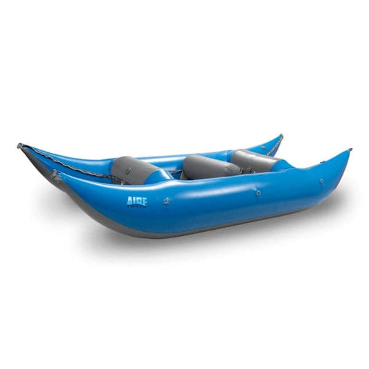 Featuring the Sabertooth 12' Paddle Cat cataraft manufactured by AIRE shown here from one angle.