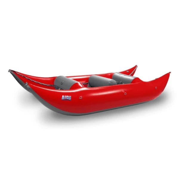 Featuring the Sabertooth 12' Paddle Cat cataraft manufactured by AIRE shown here from a tenth angle.