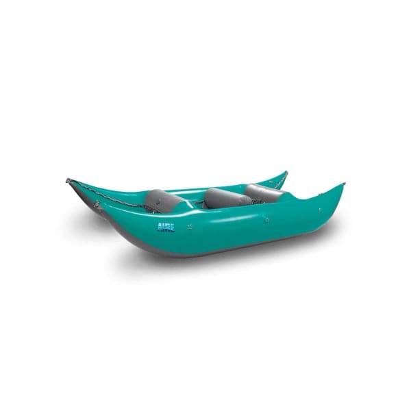 Featuring the Sabertooth 12' Paddle Cat cataraft manufactured by AIRE shown here from a sixth angle.