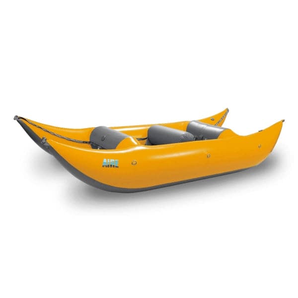 Featuring the Sabertooth 12' Paddle Cat cataraft manufactured by AIRE shown here from a twelfth angle.