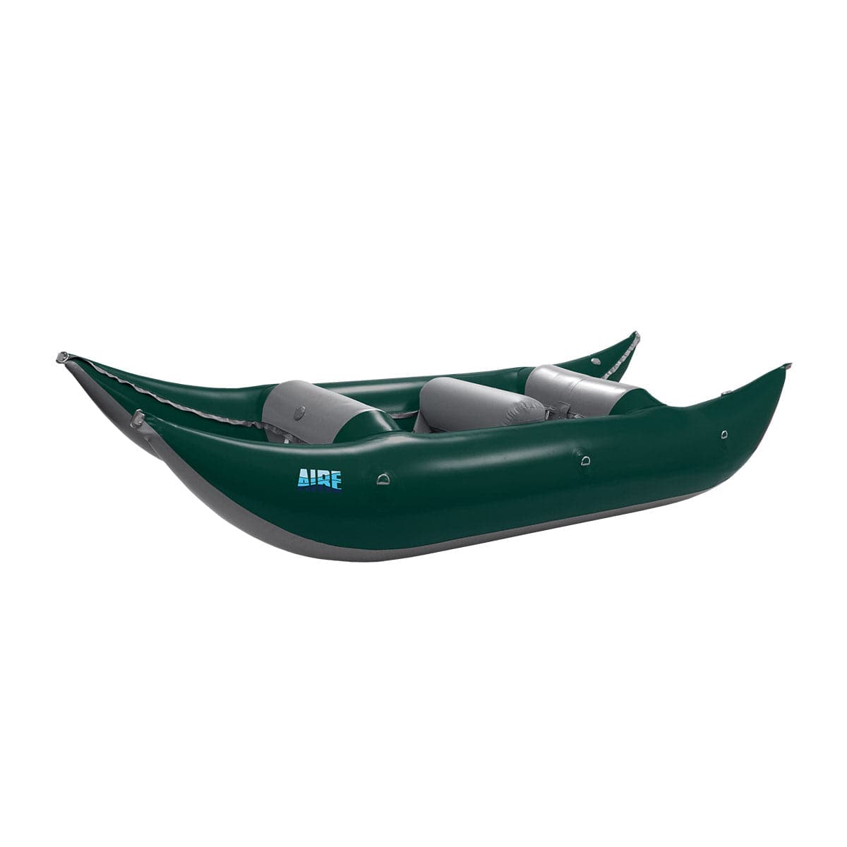 Featuring the Sabertooth 12' Paddle Cat cataraft manufactured by AIRE shown here from a fourteenth angle.