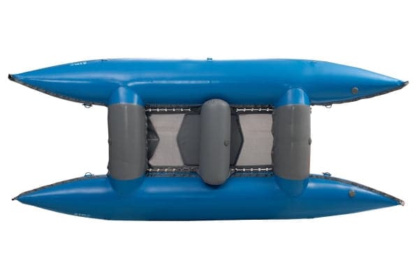 Featuring the Sabertooth 12' Paddle Cat cataraft manufactured by AIRE shown here from a second angle.