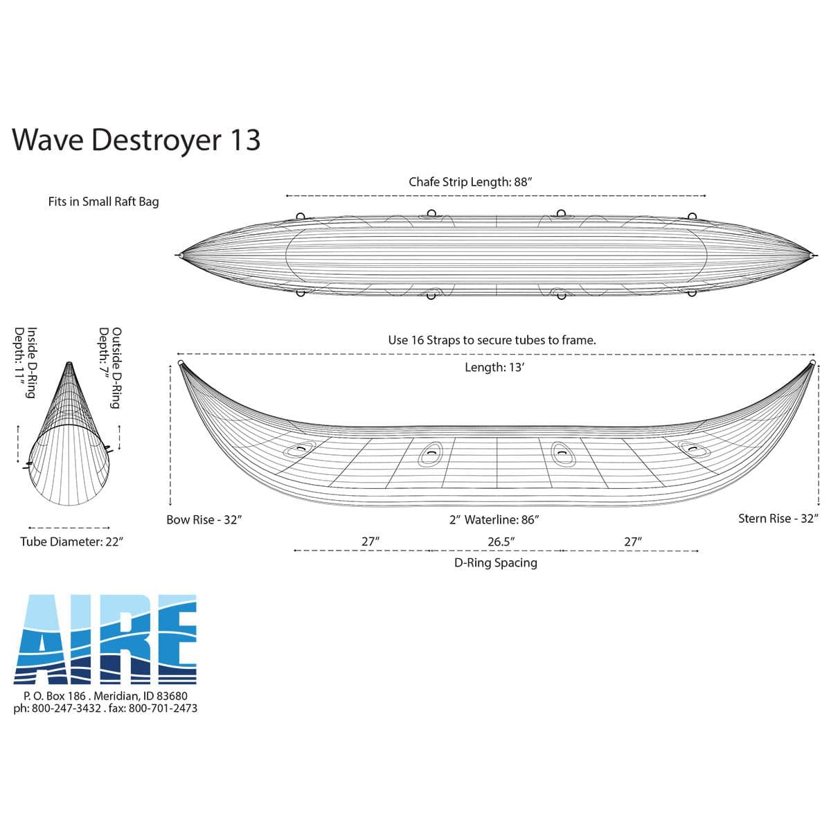 Featuring the Wave Destroyer Catarafts cataraft, fishing cat manufactured by AIRE shown here from a twelfth angle.