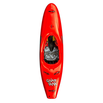 Featuring the Gnarvana creek boat, new, pre-order, river runner kayak manufactured by Jackson Kayak shown here from a third angle.