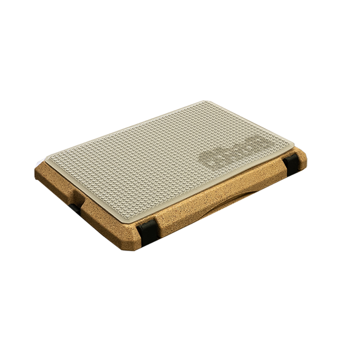 The Cooler Aquatraction Pads by Canyon Coolers feature a rectangular design with a textured beige surface, durable cork base, sturdy black corners, and an EVA foam layer for enhanced grip and comfort.