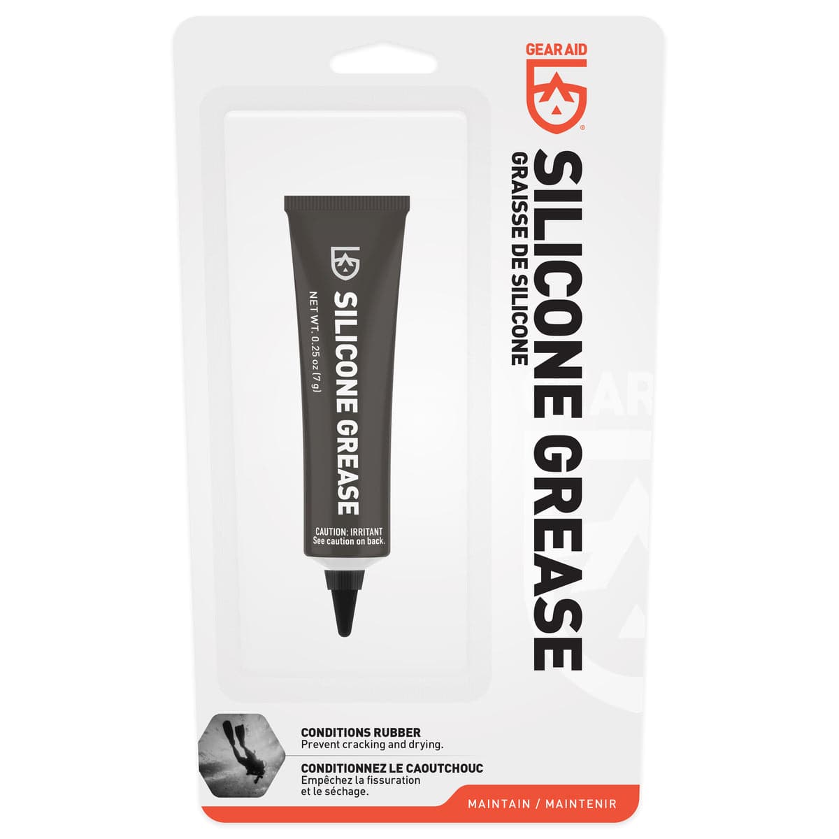 Featuring the Silicone Grease gasket repair, kayak care, kayak repair manufactured by Gear Aid shown here from a second angle.
