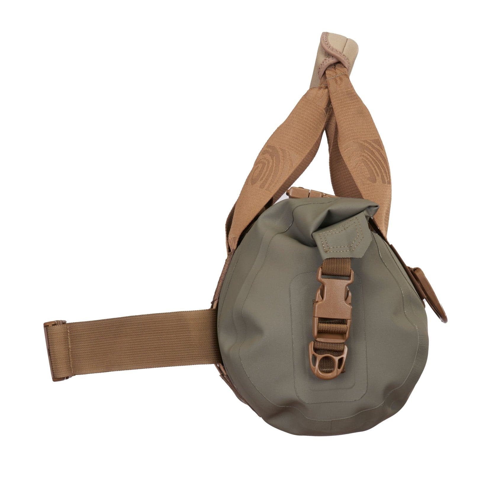 The back of a Watershed Goforth Duffel with straps on it.