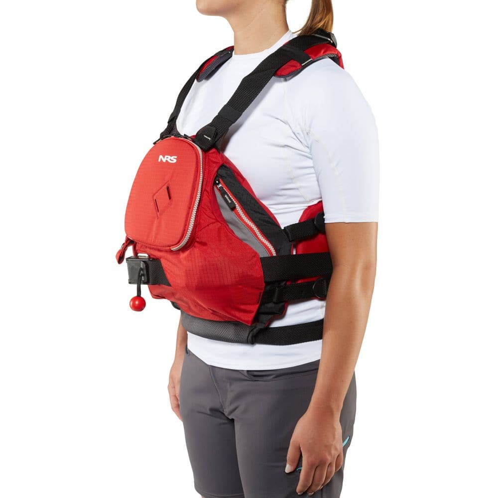 Featuring the Zen Rescue PFD rescue pfd manufactured by NRS shown here from a seventh angle.