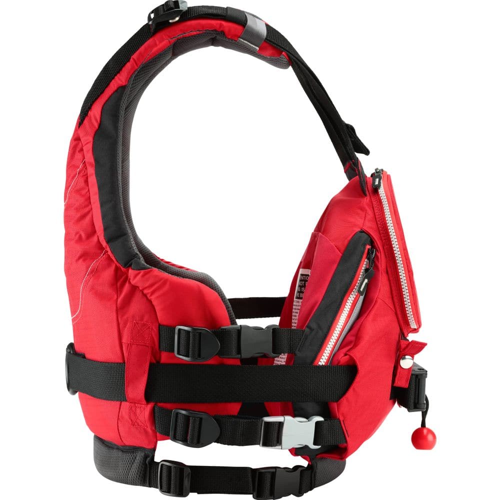 Featuring the Zen Rescue PFD rescue pfd manufactured by NRS shown here from a fifth angle.