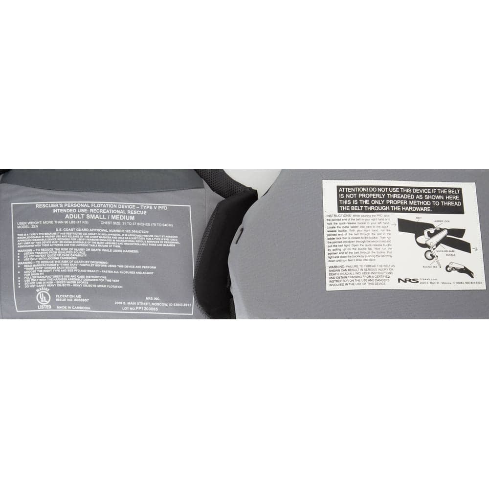 Featuring the Zen Rescue PFD rescue pfd manufactured by NRS shown here from a twenty sixth angle.