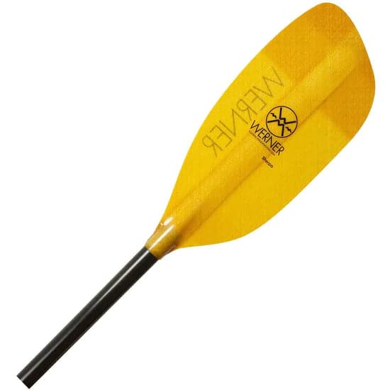 Featuring the Sherpa fiberglass whitewater paddle manufactured by Werner shown here from a second angle.