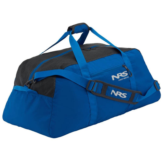 Featuring the Purest Mesh Duffel drag bag, gear bag, storage, transport manufactured by NRS shown here from one angle.