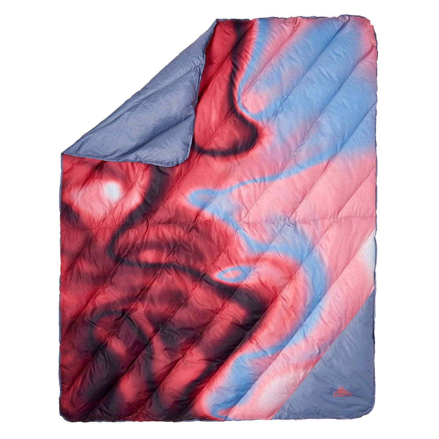 Featuring the Galactic Down Blanket down blanket manufactured by Kelty shown here from one angle.