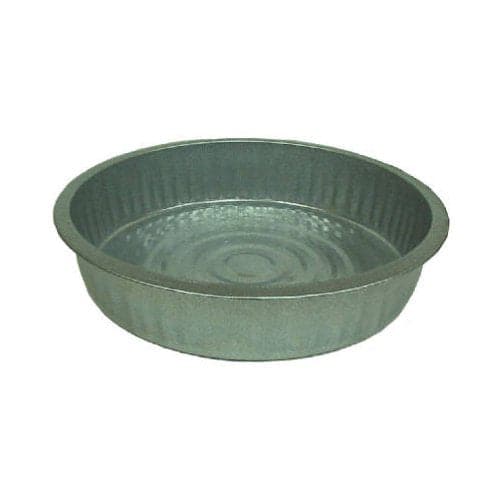 A Galvanized Steel Fire Pan by Behrens sits elegantly on a white background, evoking tranquil riverside journeys.