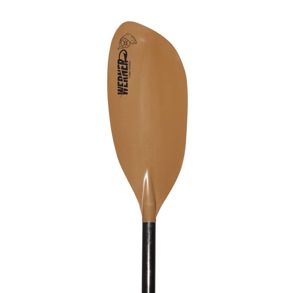Featuring the Tybee Hooked fishing kayak paddle, fishing paddle, ik paddle, touring / rec paddle manufactured by Werner shown here from one angle.
