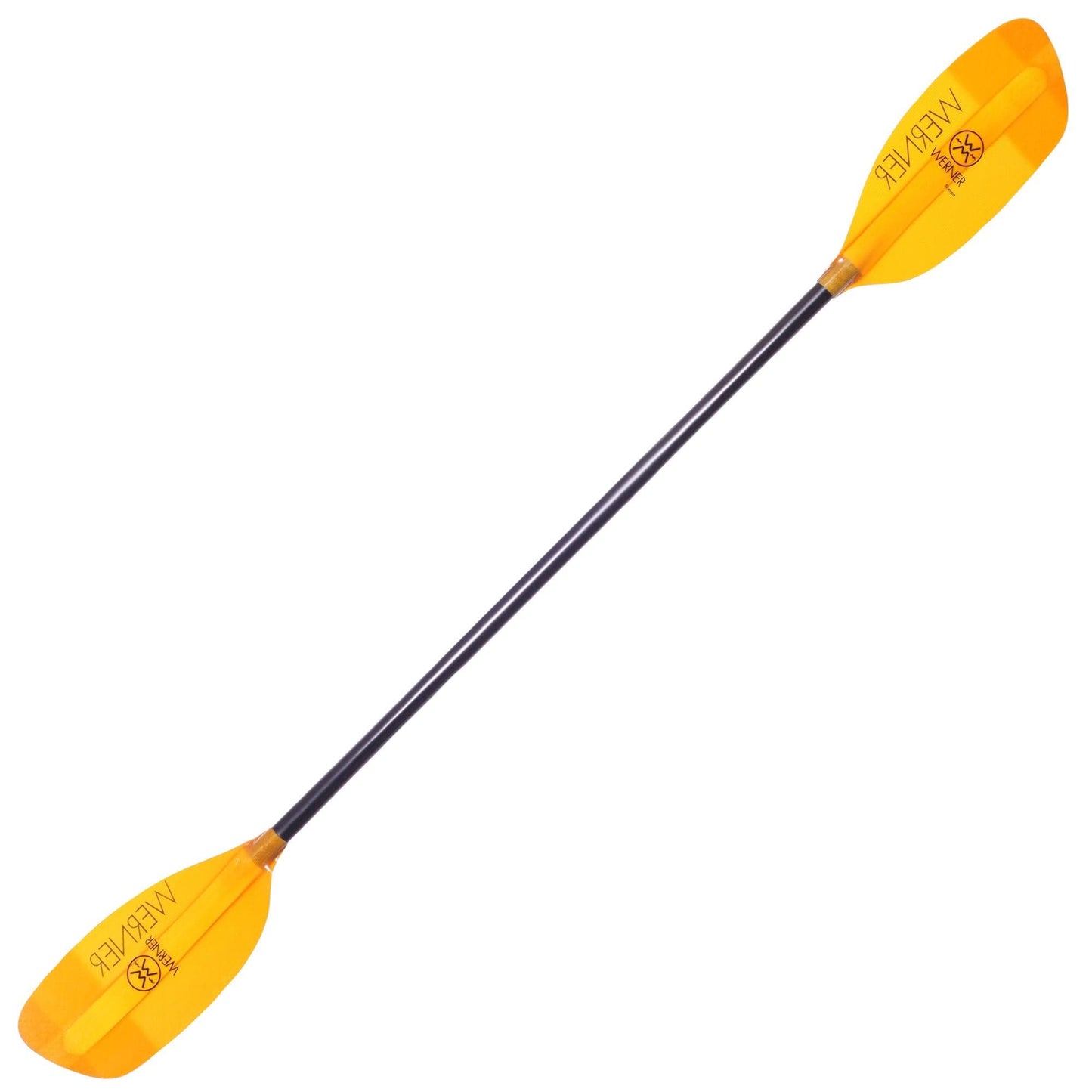 Featuring the Sherpa fiberglass whitewater paddle manufactured by Werner shown here from a third angle.