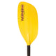 The Amigo kayak paddle by Werner Paddles features a yellow blade, black fiberglass shaft, and "WERNER" printed on the blade. Ideal for smaller paddlers and perfect for whitewater adventures.