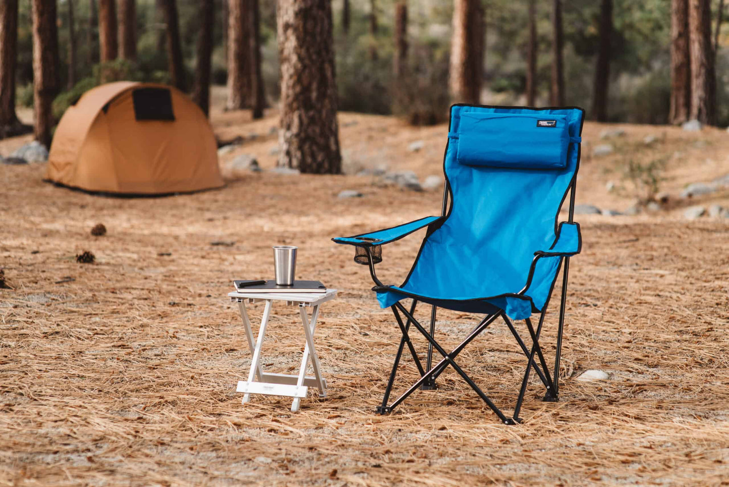 Featuring the Bubba Chair chair, table manufactured by Travel Chair shown here from a third angle.