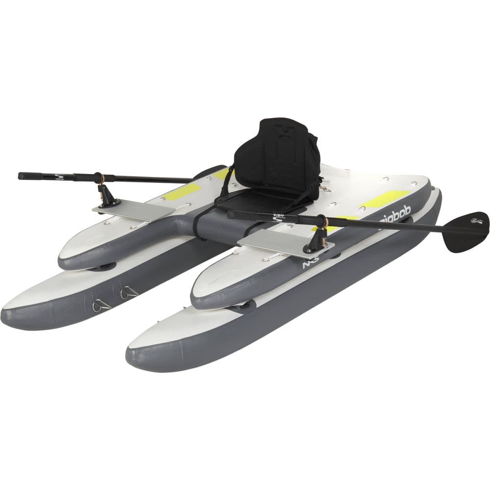 Featuring the GigBob 2.0 cataraft, fishing kayak, inflatable kayak manufactured by NRS shown here from a fifth angle.