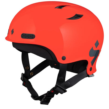 Meet the Sweet Protection Wanderer II Helmet, a vivid red sports accessory featuring black straps and ventilation holes. Its impact-resistant build provides excellent head protection, while the Occigrip tensioning system ensures a snug and secure fit for all adventures.