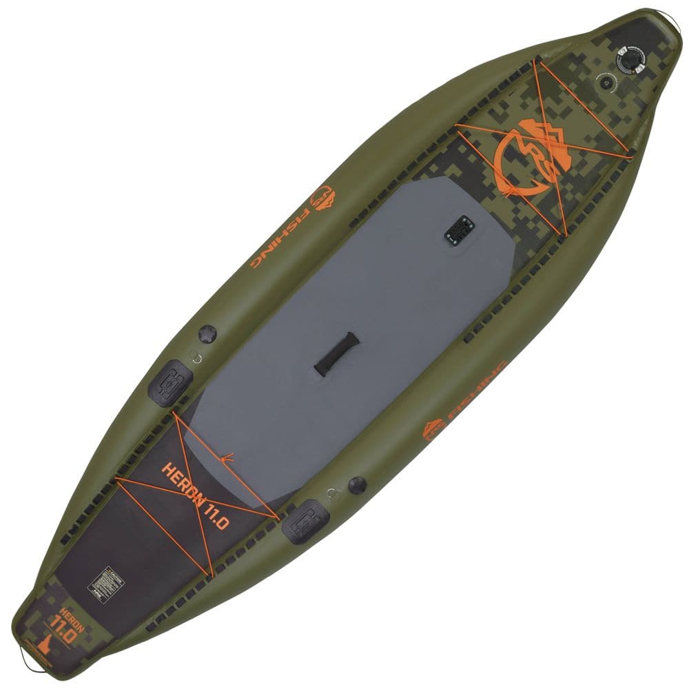 Featuring the Heron Fishing Inflatable 11' SUP Board inflatable sup manufactured by NRS shown here from a second angle.