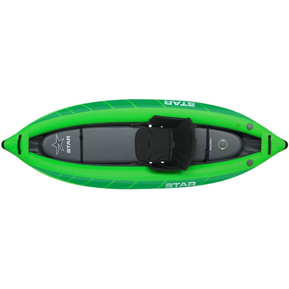 Featuring the STAR Raven 1 Solo IK ducky, inflatable kayak manufactured by NRS shown here from a sixth angle.