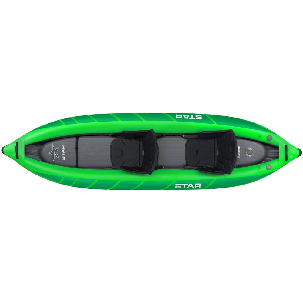 Featuring the STAR Raven 2 Tandem IK ducky, inflatable kayak manufactured by NRS shown here from a sixth angle.
