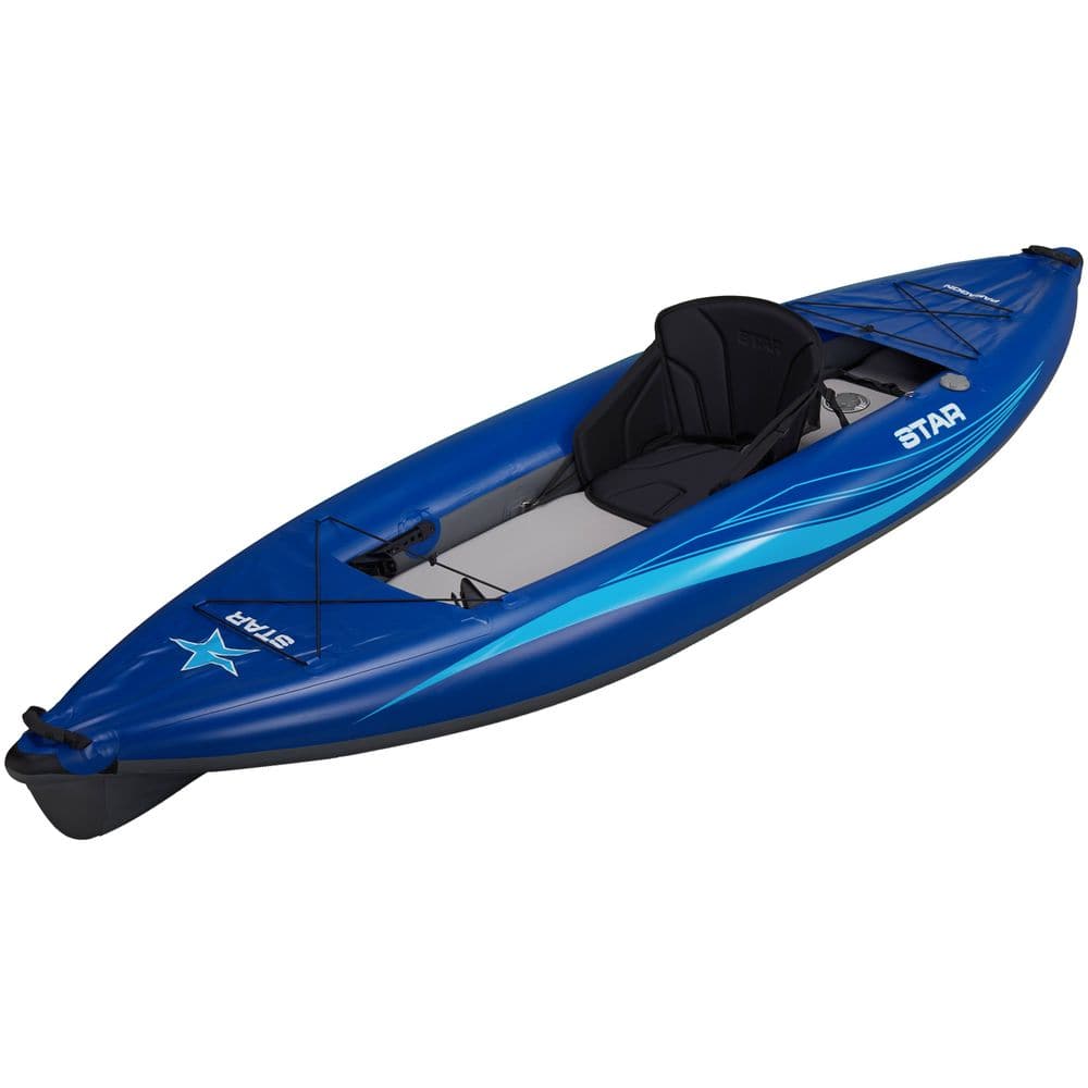 Featuring the STAR Paragon Solo IK ducky, inflatable kayak manufactured by NRS shown here from a tenth angle.