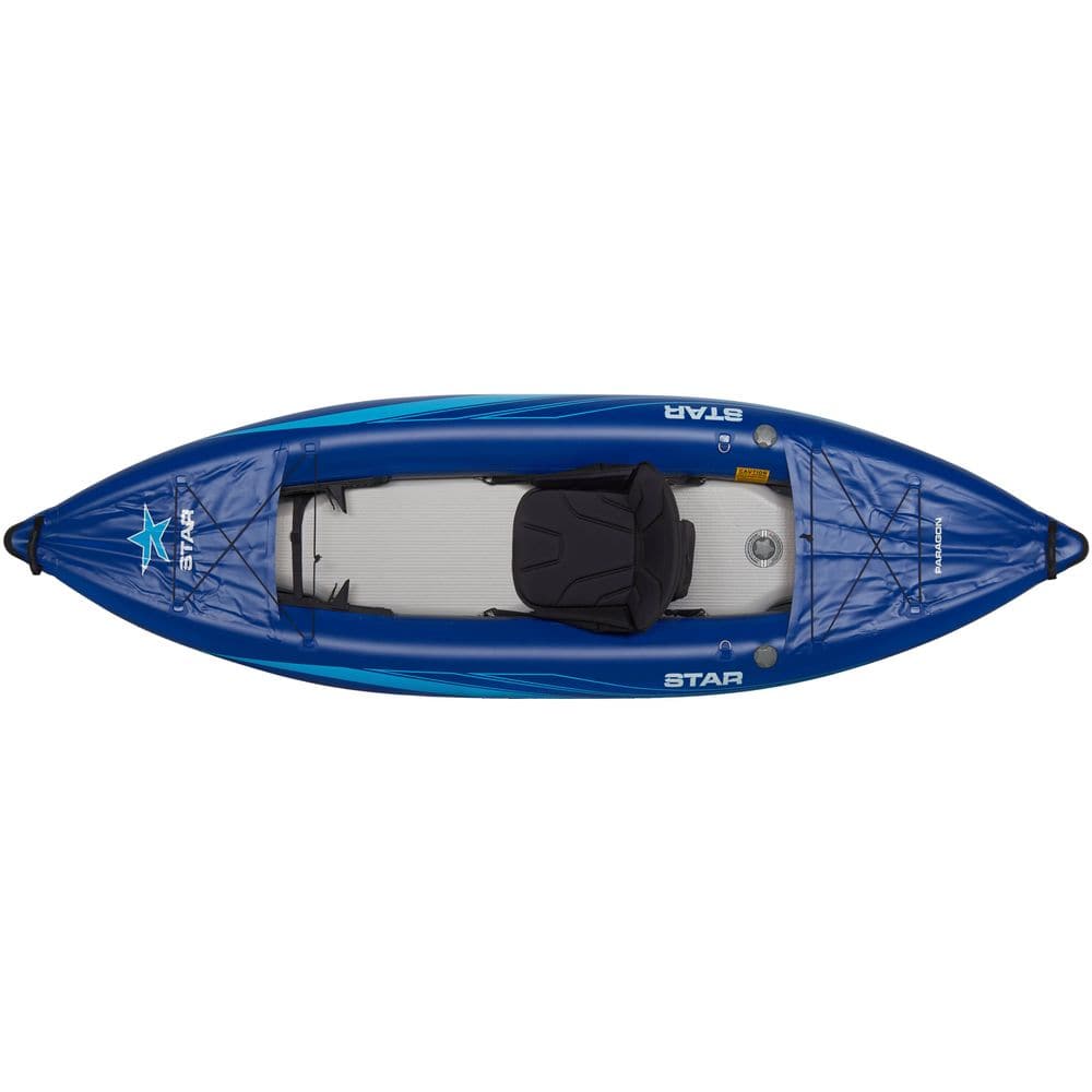 Featuring the STAR Paragon Solo IK ducky, inflatable kayak manufactured by NRS shown here from a fifth angle.