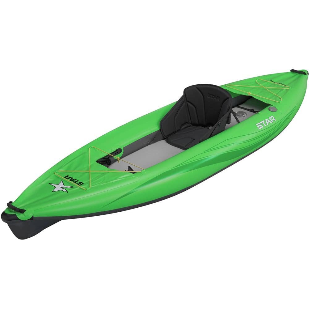 Featuring the STAR Paragon Solo IK ducky, inflatable kayak manufactured by NRS shown here from one angle.