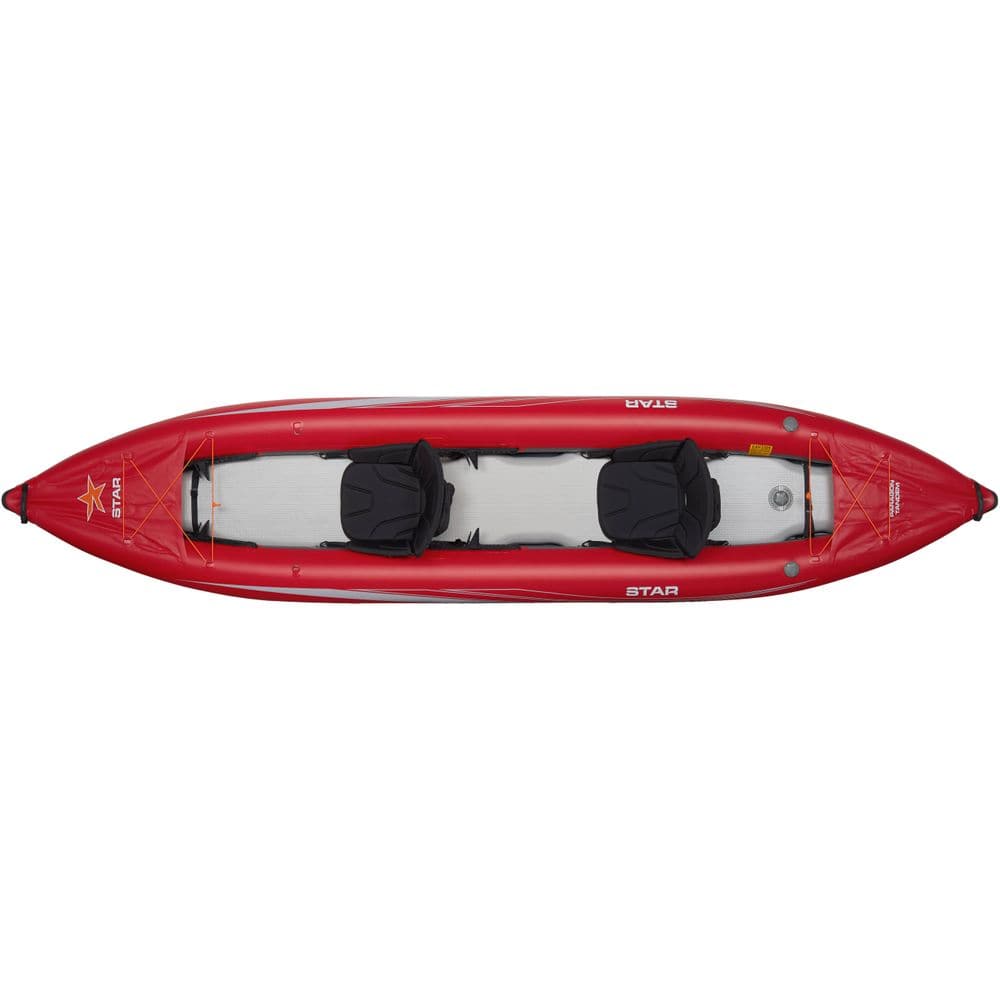 Featuring the STAR Paragon Tandem IK ducky, inflatable kayak, tandem / 2 person rec kayak manufactured by NRS shown here from a sixth angle.