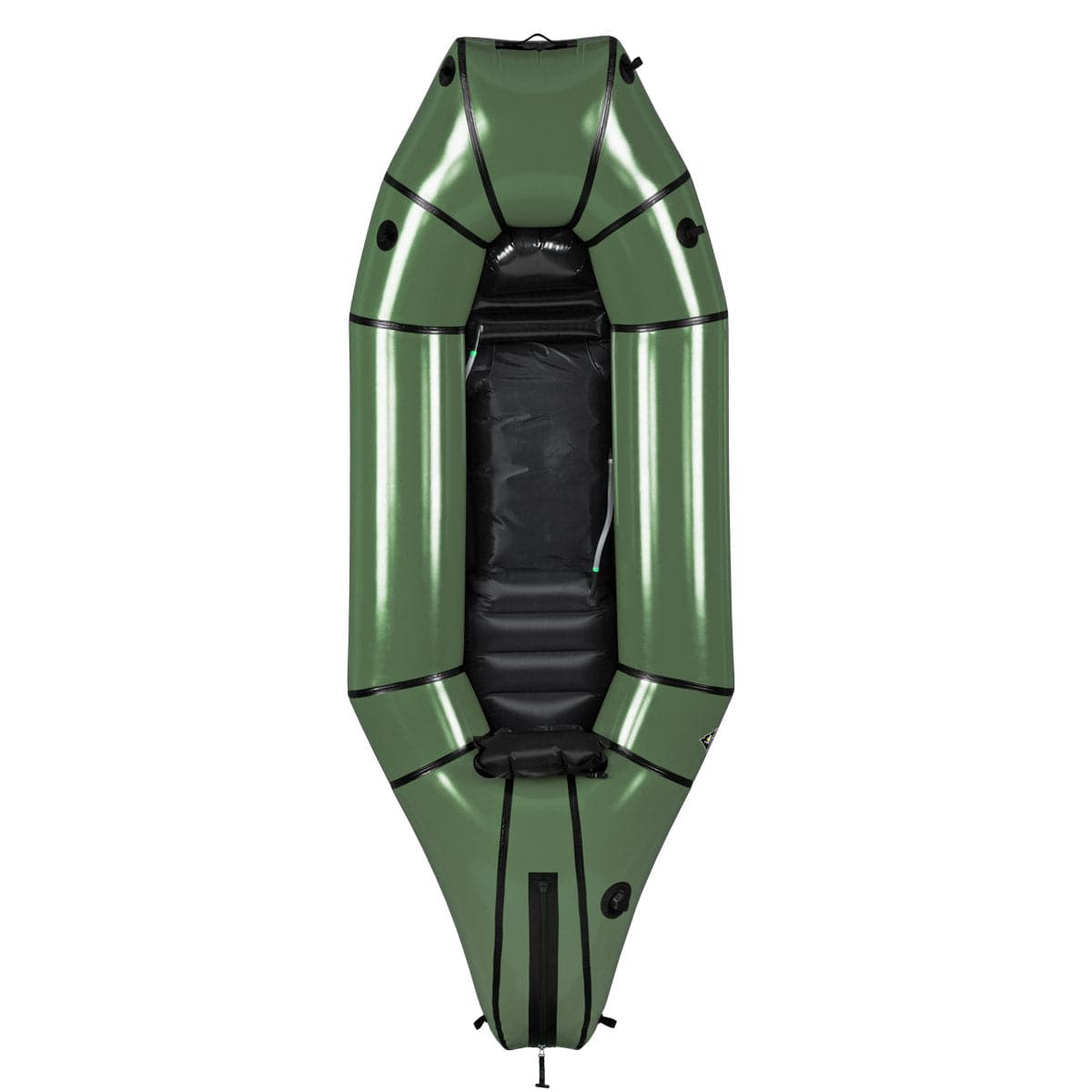 Featuring the Mule Open Deck pack raft manufactured by Alpacka shown here from one angle.