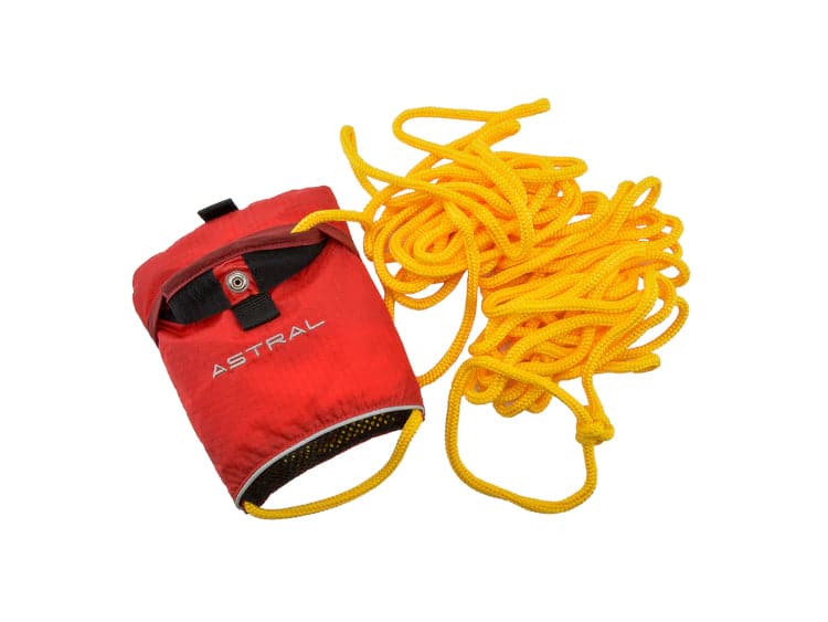 Featuring the Dyneema Throw Rope leash, throw bag manufactured by Astral shown here from a third angle.
