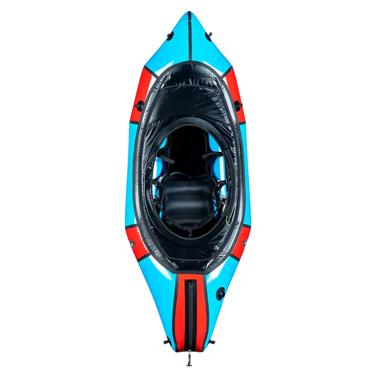 Featuring the Expedition with Removable Deck pack raft manufactured by Alpacka shown here from a second angle.