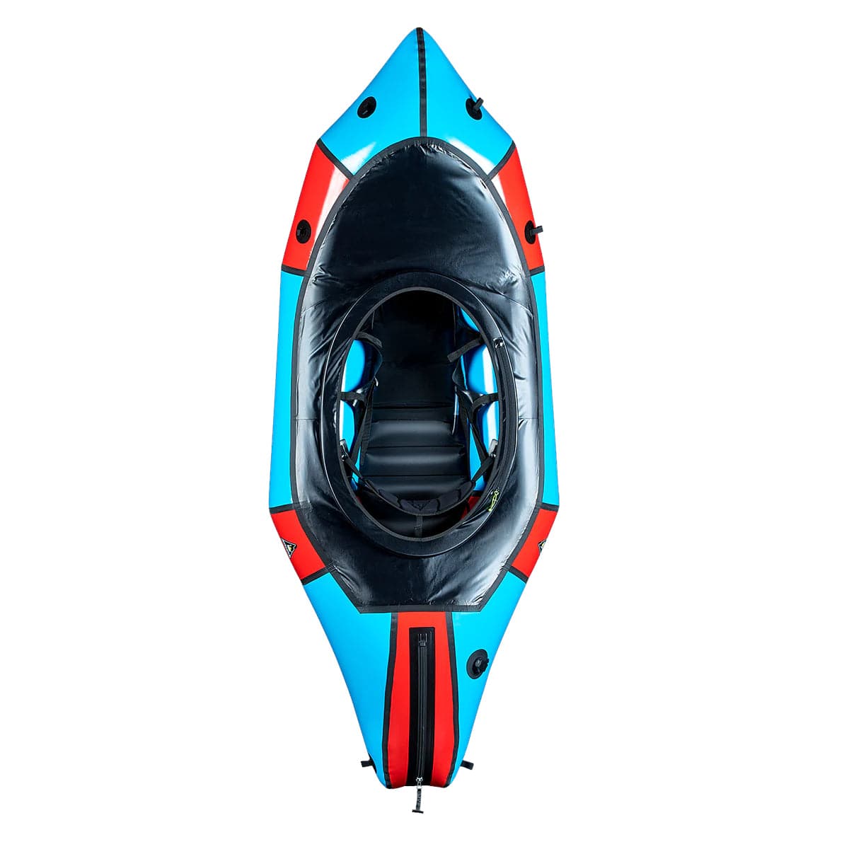 Featuring the Gnarwhal with Whitewater Deck pack raft manufactured by Alpacka shown here from a third angle.
